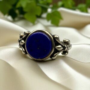 New Silver-Plated Adjustable Ring w/Natural Lapis Lazuli 🔵